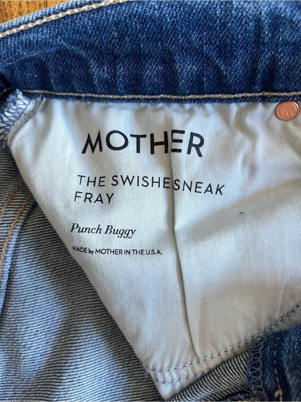 MOTHER The Swisher Sneak Fray Punch Buggy Blue High-Rise Wide-Leg Jeans - Picture 5 of 5